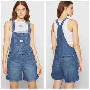 NEW* LEVI'S Vintage Blue Denim Shortalls Short Overalls Size L *Two Horse Brand